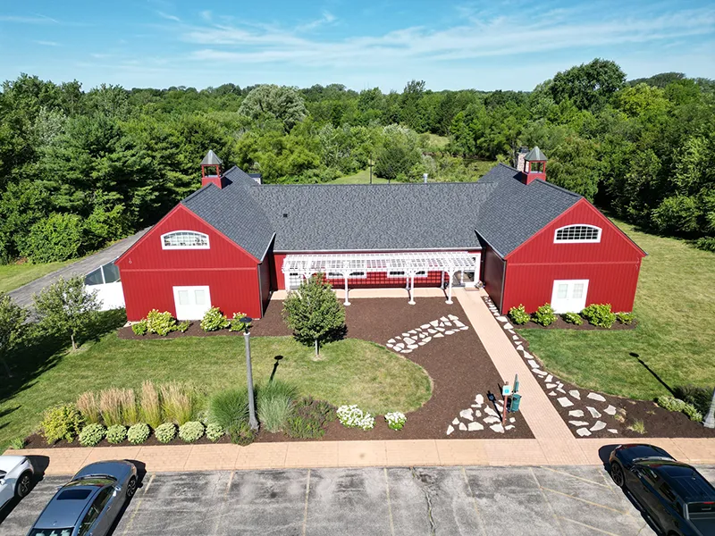 Drone view of the All About Animals Pet Clinic building