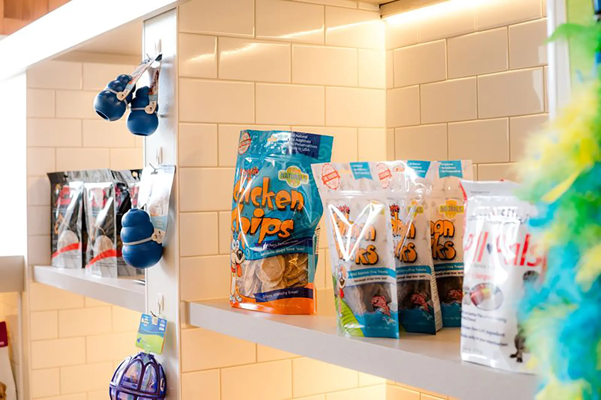 A store shelf of products