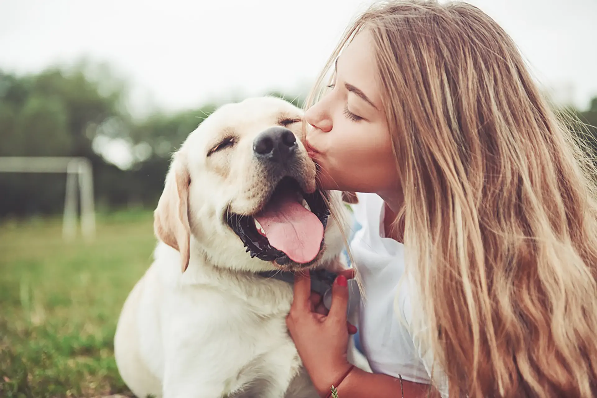 Girl with her dog in the park
